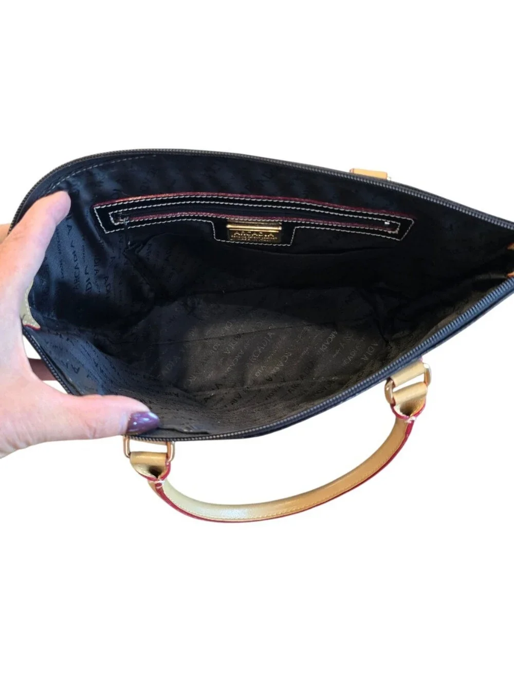 Arcadia Monogram Italian Leather Black Patent Satchel
